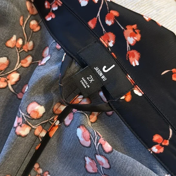 Jason Wu Trench Coat Elegant Black Red Floral Silky - Picture 5 of 6